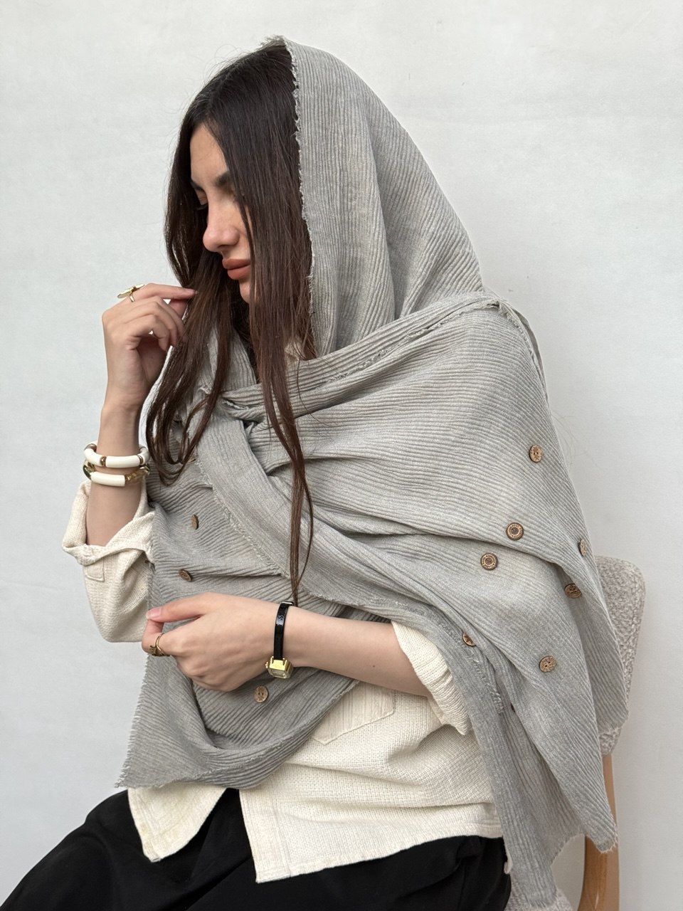 شال پلیسه مزونی دکمه دار